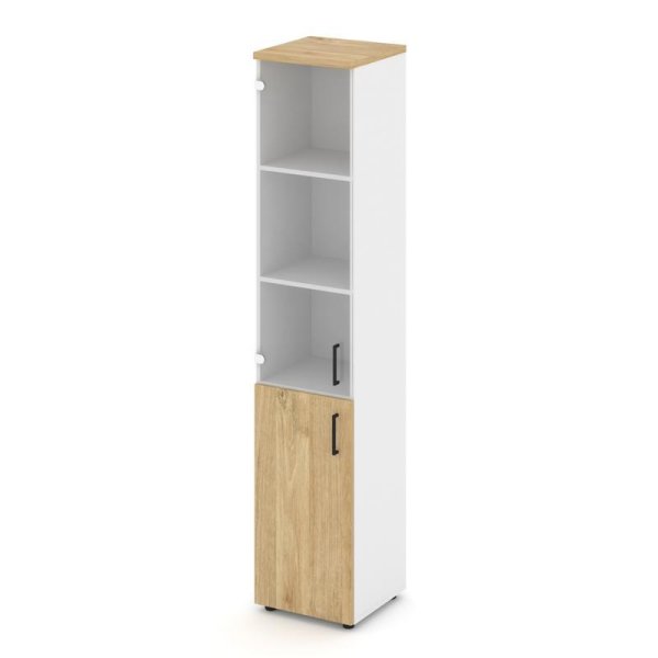 Шкаф высокий узкий SN.STU-102(L) (400х400х1982) (Белый/Тиквуд Светлый/Прозрачный)
