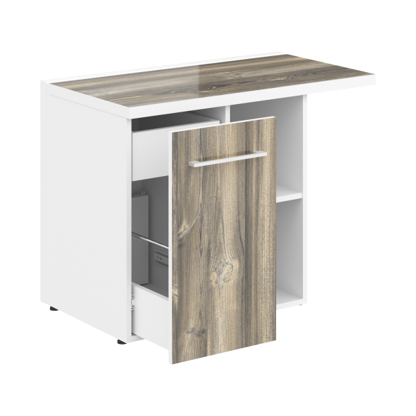 Тумба приставная левая в кабинет руководителя серии Morris MCRT 1055L 1000x550x750 (Дуб Базель/Белый)