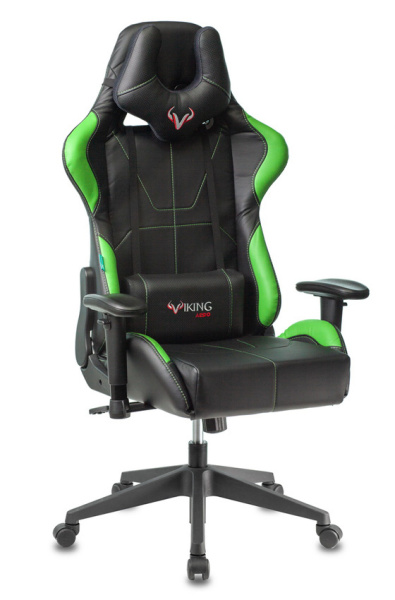 Кресло игровое Zombie VIKING 5 AERO черный/салатовый эко.кожа с подголов. крестов. пластик (Зеленый)