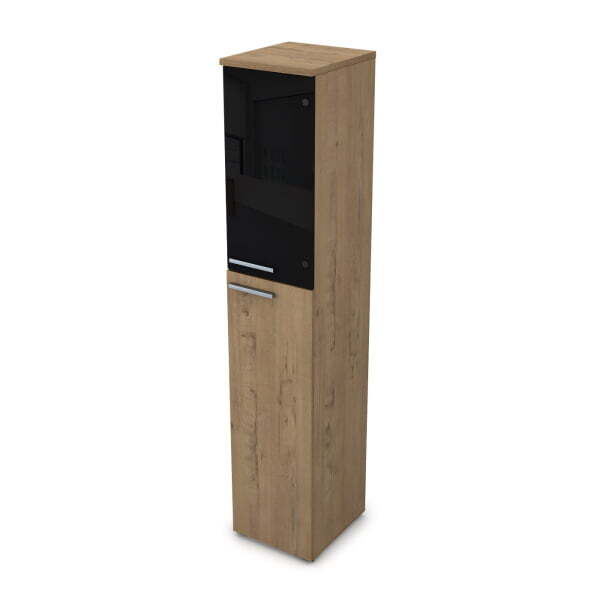 9ПП.005.25 Пенал высокий со стеклом (400x450x2045), правый (Teakwood)