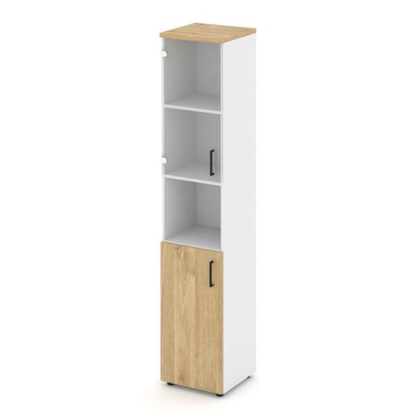 Шкаф высокий узкий SN.STU.E-105(L) (400х400х1982) (Белый/Тиквуд Светлый/Прозрачный)