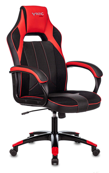 Кресло игровое Zombie VIKING 2 AERO черный/красный эко.кожа/ткань крестов. пластик (Красный)