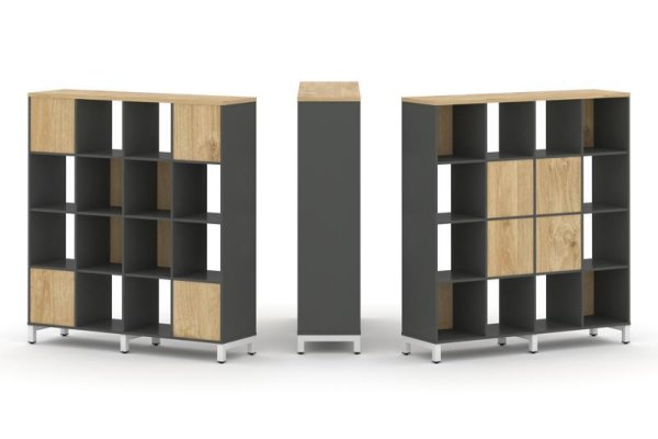 Набор стеллажа 2-х сторонний, 4 яруса SN.NSD-441 (1488х400х1615) (Антрацит/Тиквуд Светлый/Металл Белый)