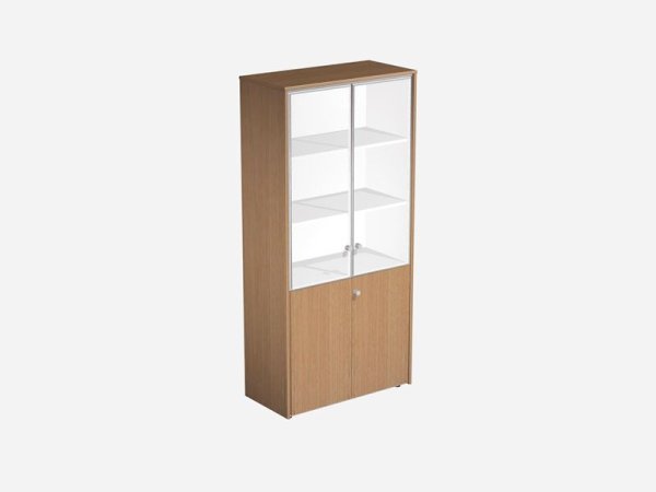 Шкаф для документов со стеклянными дверьми Profiquadro КВ 346 БВ 940x460x1990 (Белый премиум / Вишня скандинавская)