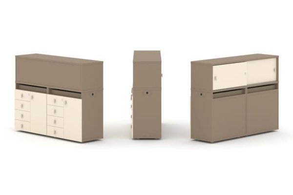 Тумба двойная + низкая надставка ES.NB.2N-4 (1500х410х1135) (Латте/Сатин)
