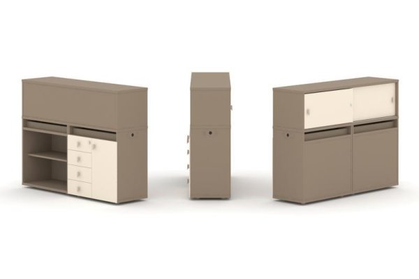 Тумба двойная + низкая надставка ES.NB.2N-8 (1500х410х1135) (Латте/Сатин)